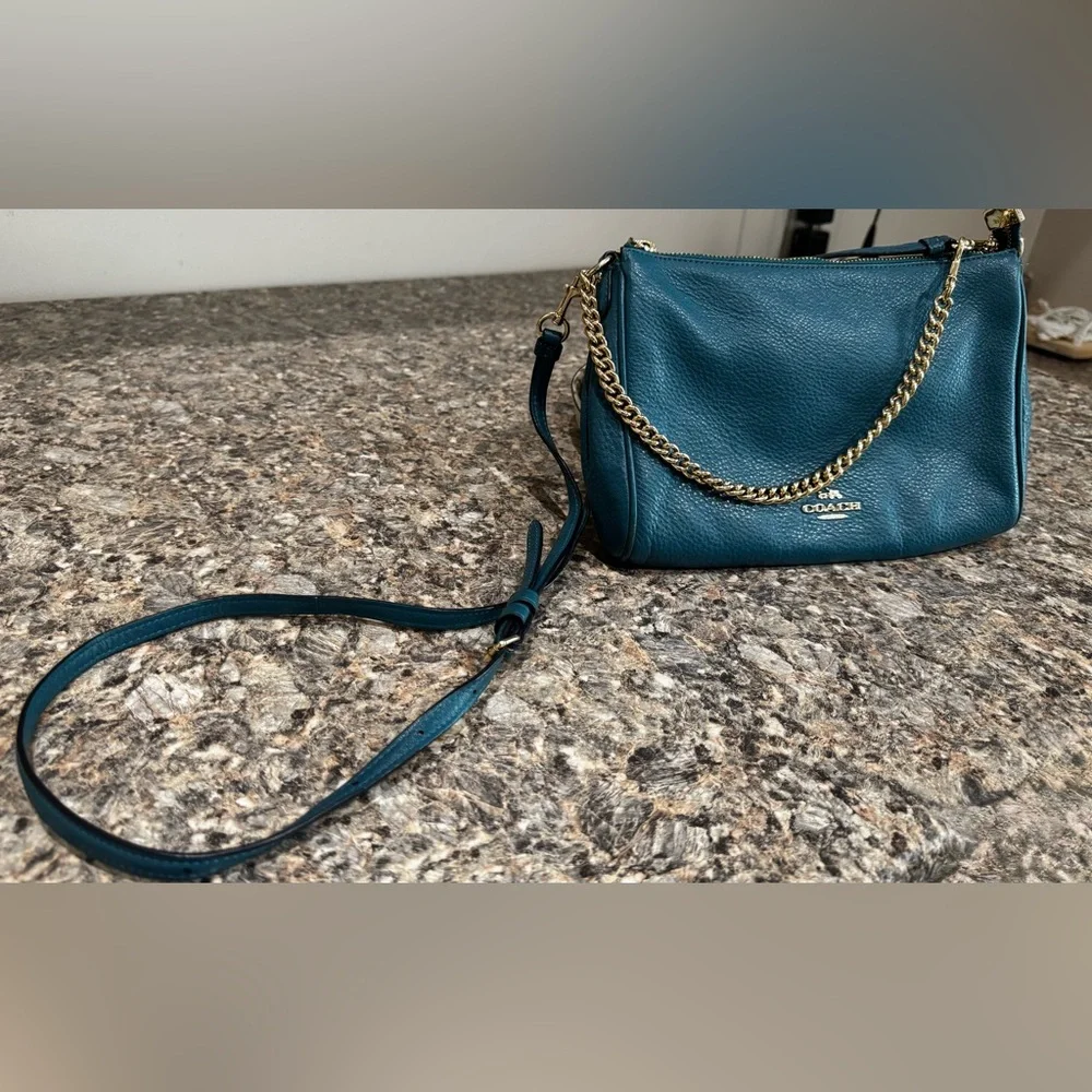 Coach Teal Pebbled Leather Shoulder Bag - Picture 2 of 7